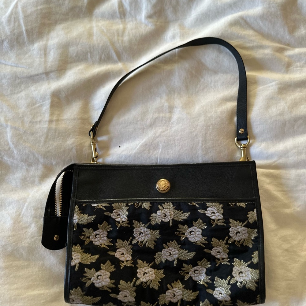 Mayle Black and Cream Floral Shoulder Bag